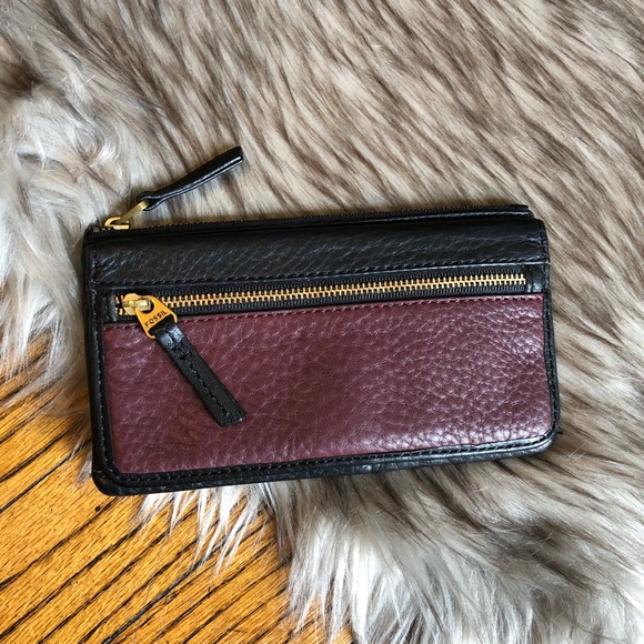 Fossil Handbags - Fossil Black and Maroon Wallet